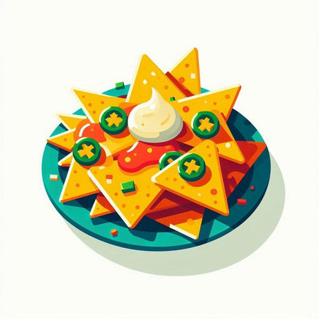Mexican nachos with sauce. Vector illustration in flat styleの写真素材