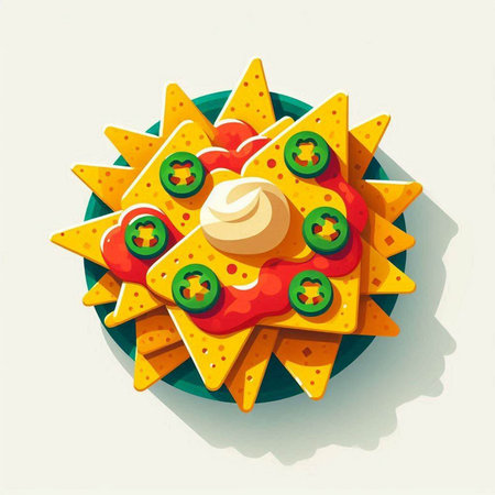 Mexican nachos with guacamole sauce. Vector illustration.の写真素材