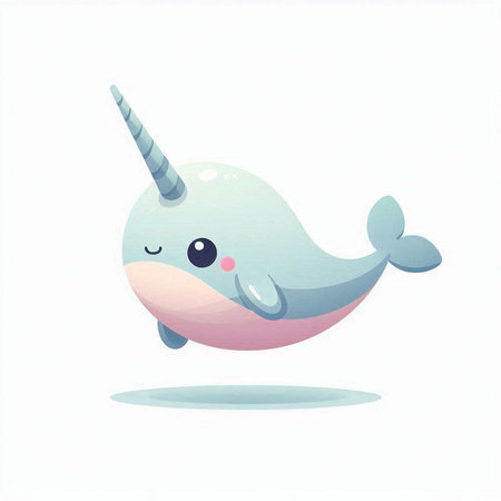 Cute cartoon narwhal isolated on white background. Vector illustration.の写真素材