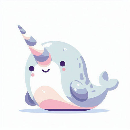 Cute cartoon narwhal isolated on white background. Vector illustration.の写真素材