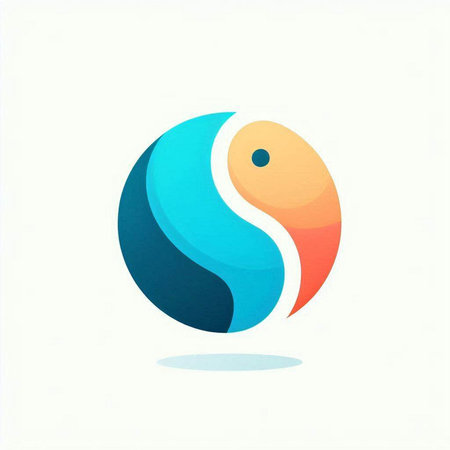 Yin yang symbol in blue and orange colors. Vector illustration.の写真素材