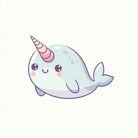 Cute narwhal isolated on white background. Vector illustration.の写真素材