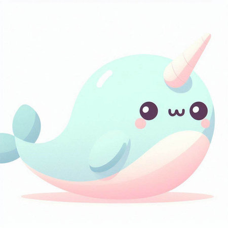Cute cartoon narwhal isolated on white background. Vector illustration.の写真素材