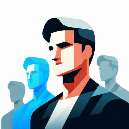 Businessman with a group of people in the background, vector illustrationの写真素材