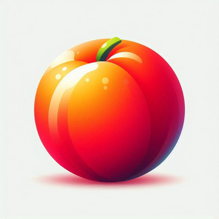 Illustration of fresh ripe red peach on a white background with shadowの写真素材