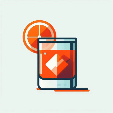 Alcoholic cocktail with ice cubes and orange slice. Flat style vector illustration.の写真素材