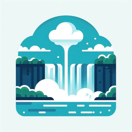 Flat design modern vector illustration concept of waterfalls in a flat styleの写真素材