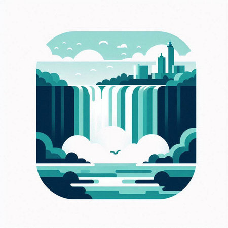 Waterfall in the city. Vector illustration in flat style. Design element.の写真素材