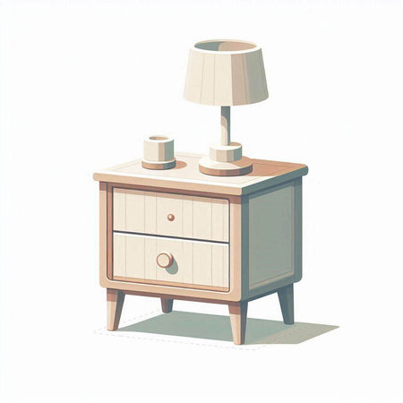 Illustration of a nightstand with a lamp on a white backgroundの写真素材