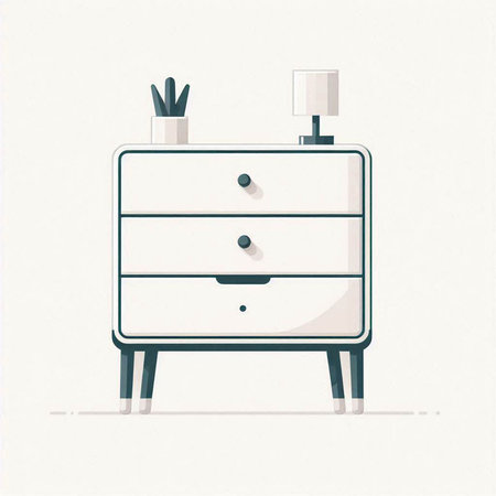Illustration of a chest of drawers on a white background.