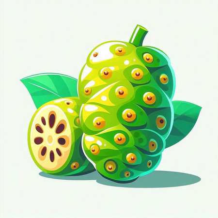 Guava fruit with green leaves. Vector illustration on white background.