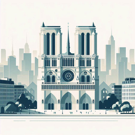 Notre Dame Cathedral, Paris, France. Landmark vector illustration.の写真素材