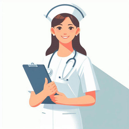 Nurse with stethoscope and clipboard. Vector illustration in cartoon styleの写真素材