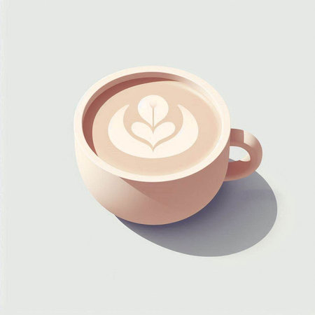 Coffee cup with latte art on white background. Vector illustration.の写真素材