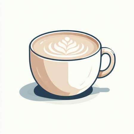 Coffee cup with latte art on white background. Vector illustration.の写真素材