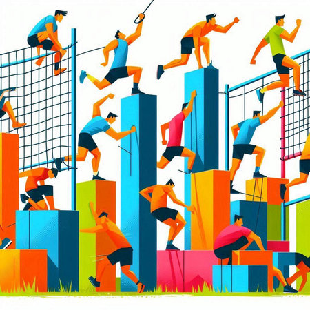 Volleyball players on the background of the graph. Vector illustration