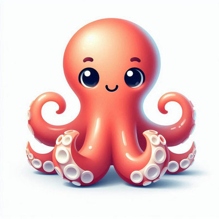 Cute cartoon octopus isolated on white background. Vector illustration.の写真素材