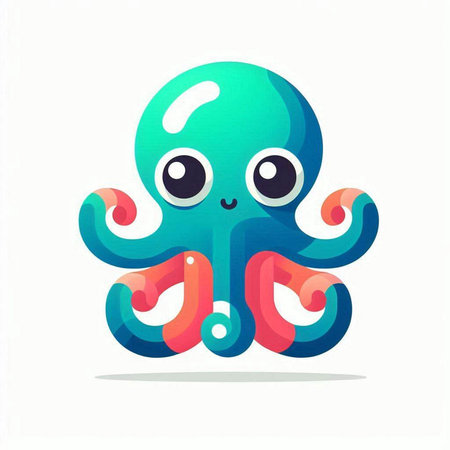 Octopus cartoon character isolated on white background. Flat style vector illustration.の写真素材