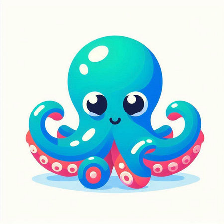 Cute cartoon octopus on a white background. Vector illustration.の写真素材