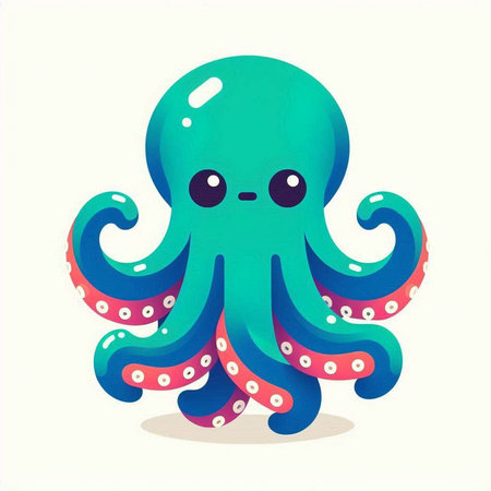 Cute cartoon octopus. Vector illustration isolated on white background.の写真素材