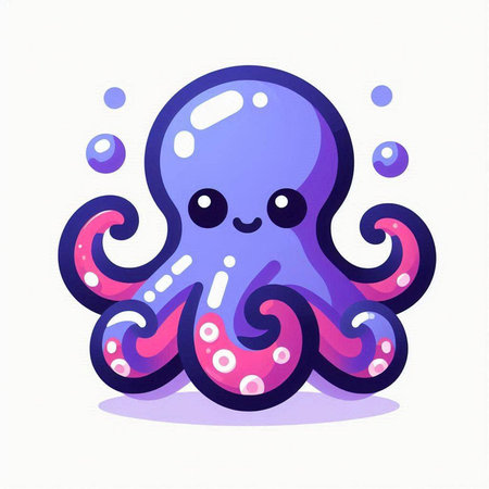Cute cartoon octopus. Vector illustration isolated on white background.の写真素材