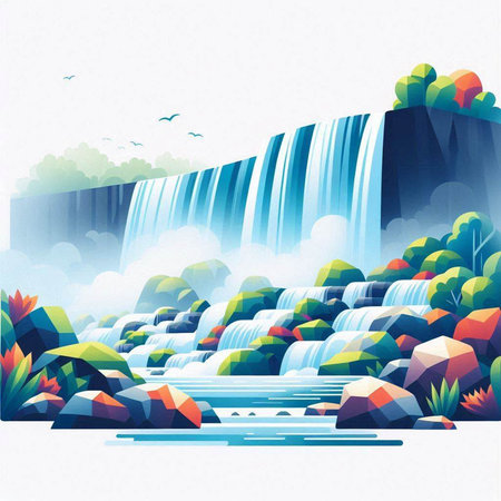 Waterfall background. Vector illustration of a waterfall on the river.の写真素材