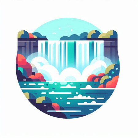 Illustration of a water fall in a flat style. Vector illustration.の写真素材