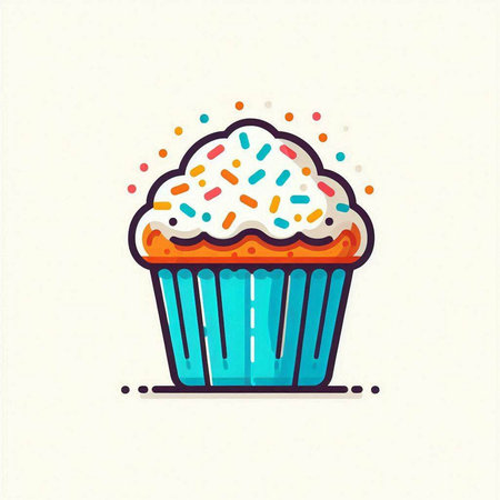 Cupcake with cream and colored sprinkles. Vector illustration.の写真素材