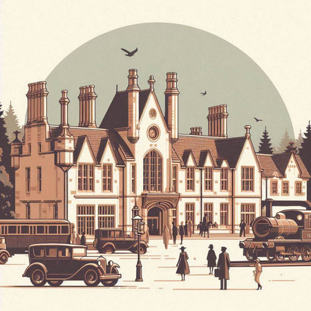 Sketch of the old town in vintage style. Vector illustration.の写真素材