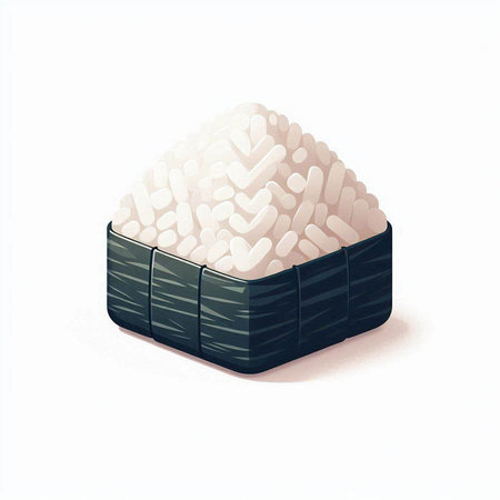 Illustration of japanese rice in a black box on a white backgroundの写真素材