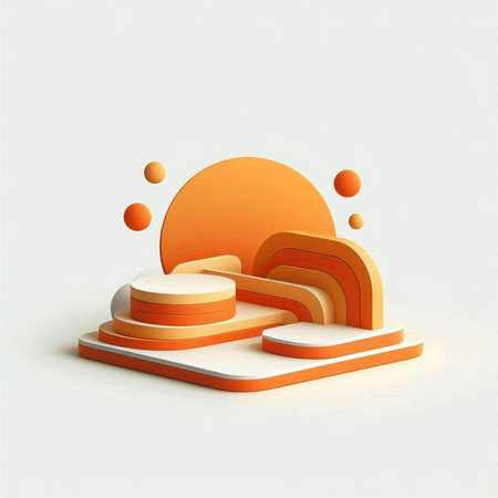 Abstract 3d illustration of geometric shapes in orange and white colors.の写真素材