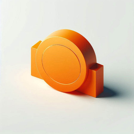 Orange 3D button on white background. 3d render illustration.の写真素材