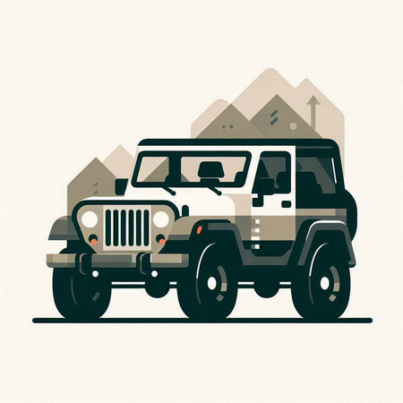 Off-road vehicle in the mountains. Vector illustration in retro style.
