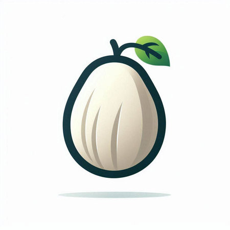 Illustration of a plum with a leaf on a white background.