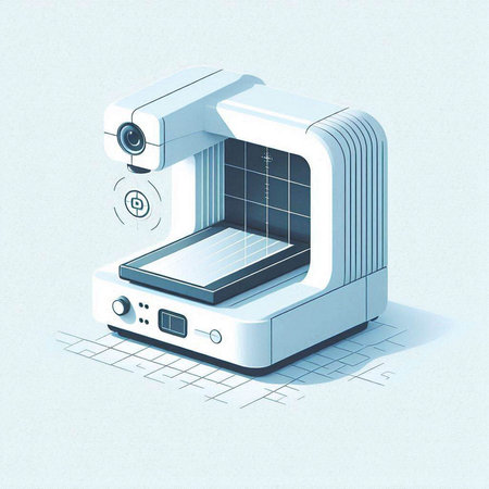 Digital illustration of a machine in isometric projection on white background