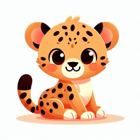Cute cartoon baby leopard. Vector illustration isolated on white background.の写真素材
