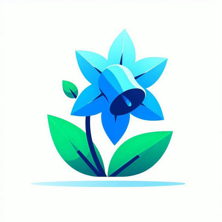 Blue flower with green leaves isolated on white background. Vector illustration.の写真素材