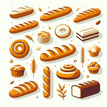 Bread and bakery icons set. Vector illustration in cartoon style.