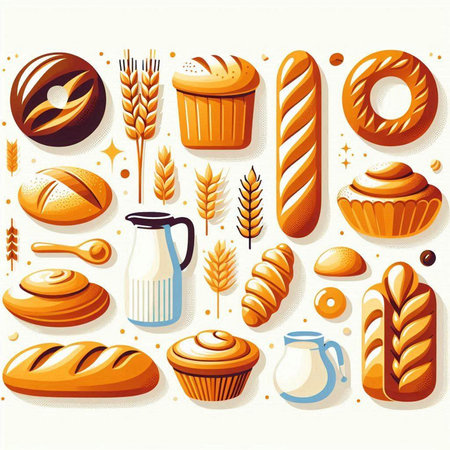 Bread and bakery products set. Vector illustration in cartoon style.の写真素材