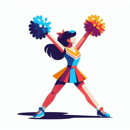 Cheerleader with pompoms. Vector illustration in flat style.