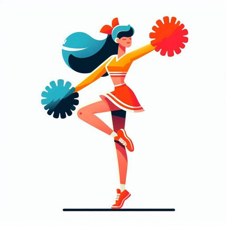 Cheerleader. Cheerleader with pompoms. Vector illustration