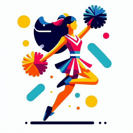 Cheerleader with pompoms. Vector illustration in flat style.