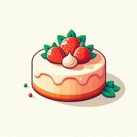 Cake with cream and strawberries on a light background. Vector illustration