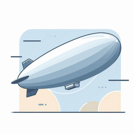 Illustration of a dirigible flying in the sky on a white background