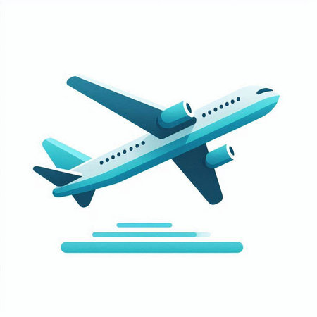 Airplane flying in the blue sky. Vector illustration in flat styleの写真素材