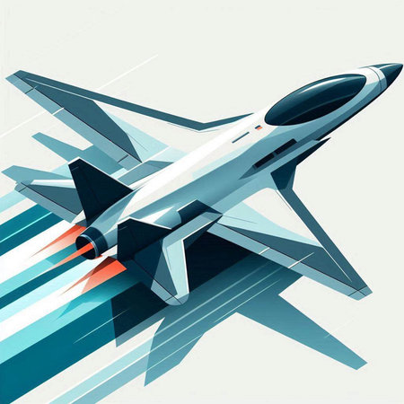 Fighter jet fighter in space. 3D illustration. Vintage style.