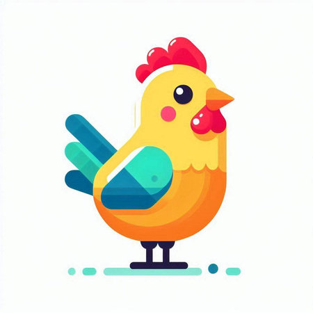 Cute rooster isolated on white background. Vector illustration in flat style.の写真素材