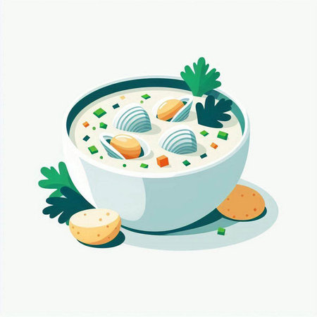 Vector illustration of a bowl of soup with parsley.