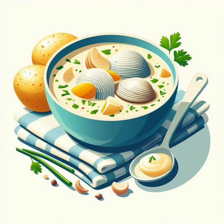 Creamy soup with dumplings and parsley in a bowl