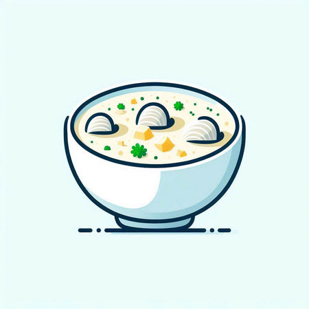 Creamy soup in bowl. Vector illustration in flat style.